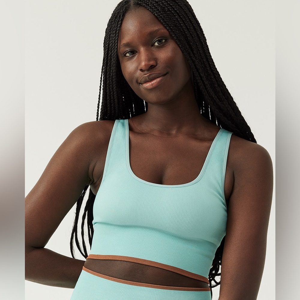 OUTDOOR VOICES seamless rib longline bra in storm